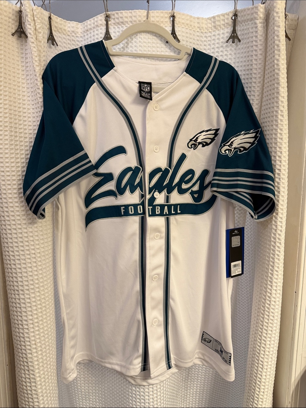 Men's White & Midnight Green Eagles Button-Front Jersey